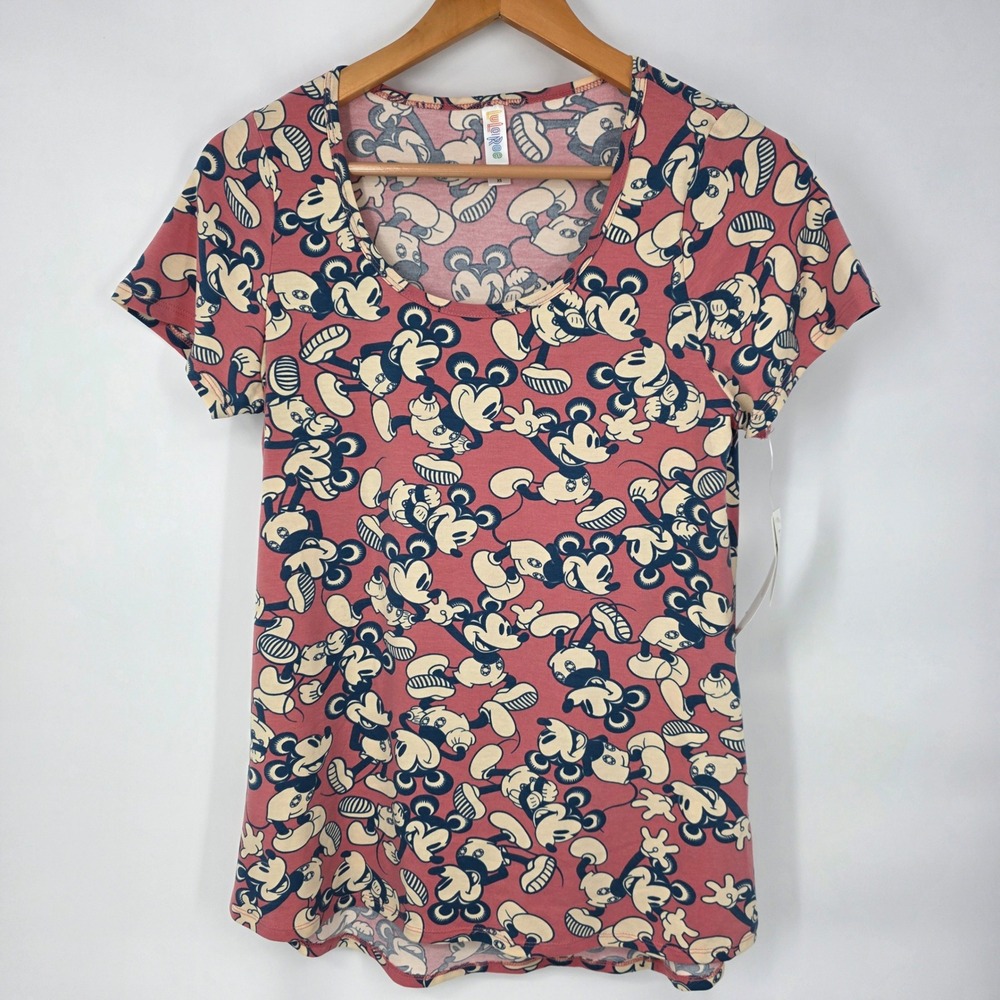 LuLaRoe Disney Classic T Shirt Women XS Pink Mickey Mouse Print Short Sleeve NEW